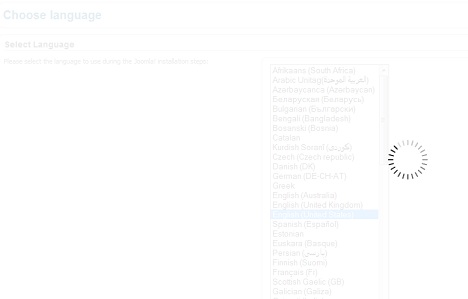 Joomla 2.5.2 installation stuck on the language selection page